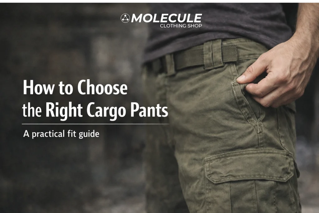 Olive cargo pants detail showing pocket and fabric structure