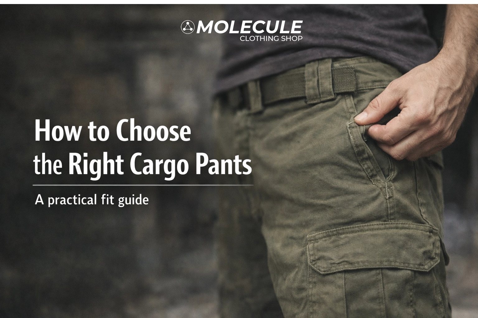 Olive cargo pants detail showing pocket and fabric structure